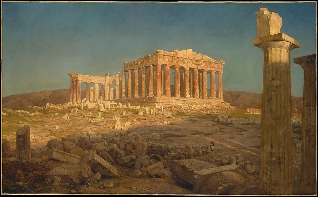 Le Parthénon en ruines dans une lumière dorée, peint par Frederic Edwin Church en 1871.