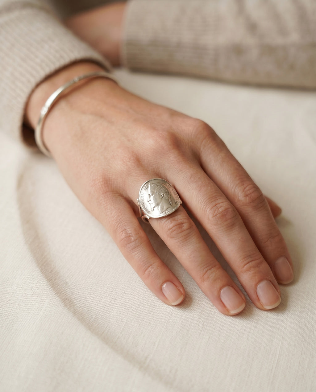 Bague Napoléon III en argent 925 – Véritable pièce de 1 Franc en argent
