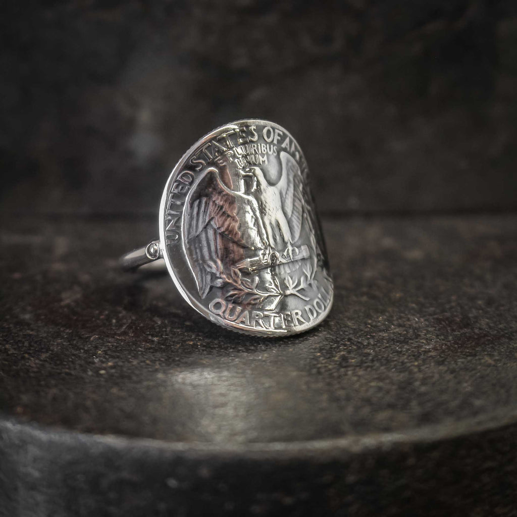 Bague pièce en argent "Washington Quarter" : Un morceau d'histoire américaine à votre doigt