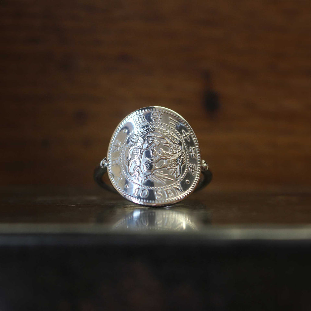 Bague pièce de monnaie en argent - 10 sen Dragon JAPON