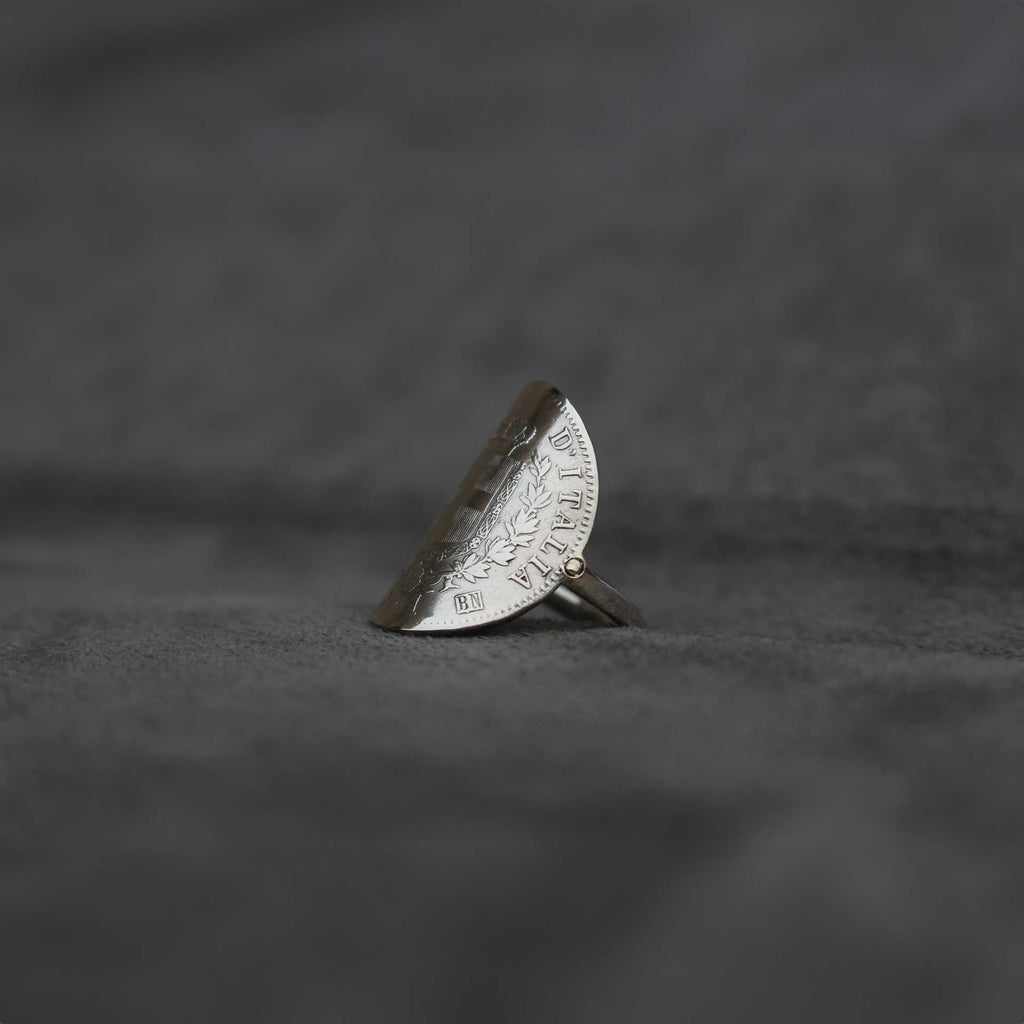 Bague en argent avec une pièce de monnaie Italienne - 1 Lire