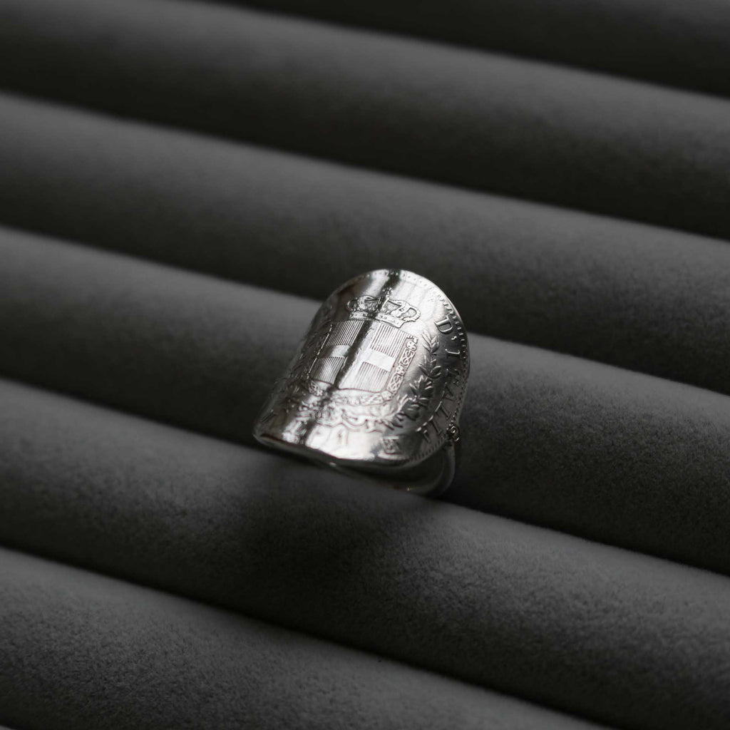Bague en argent avec une pièce de monnaie Italienne - 1 Lire