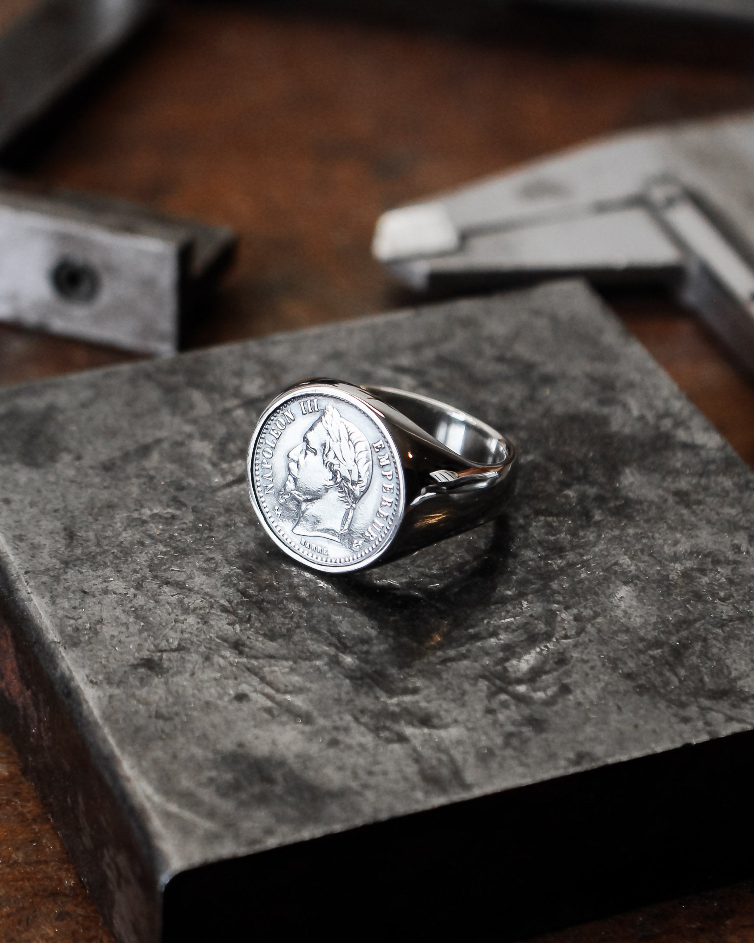 Bague Ancienne Napoléon III En Argent Massif - Taille 55, Chevalière Style Camée