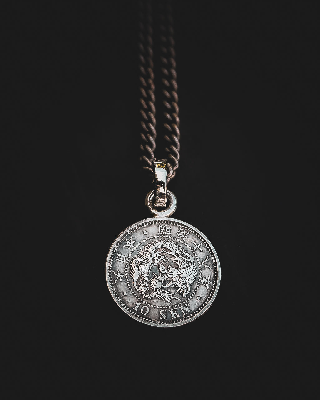 Pendentif pièce de monnaie Japon - 10 Sen Dragon argent