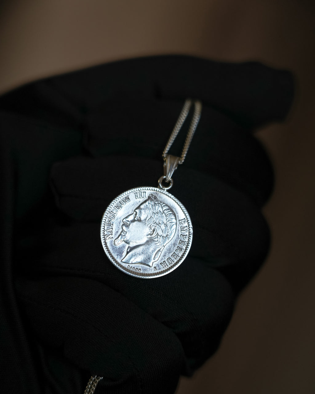Pendentif en argent 925 et véritable pièce Napoléon III en argent