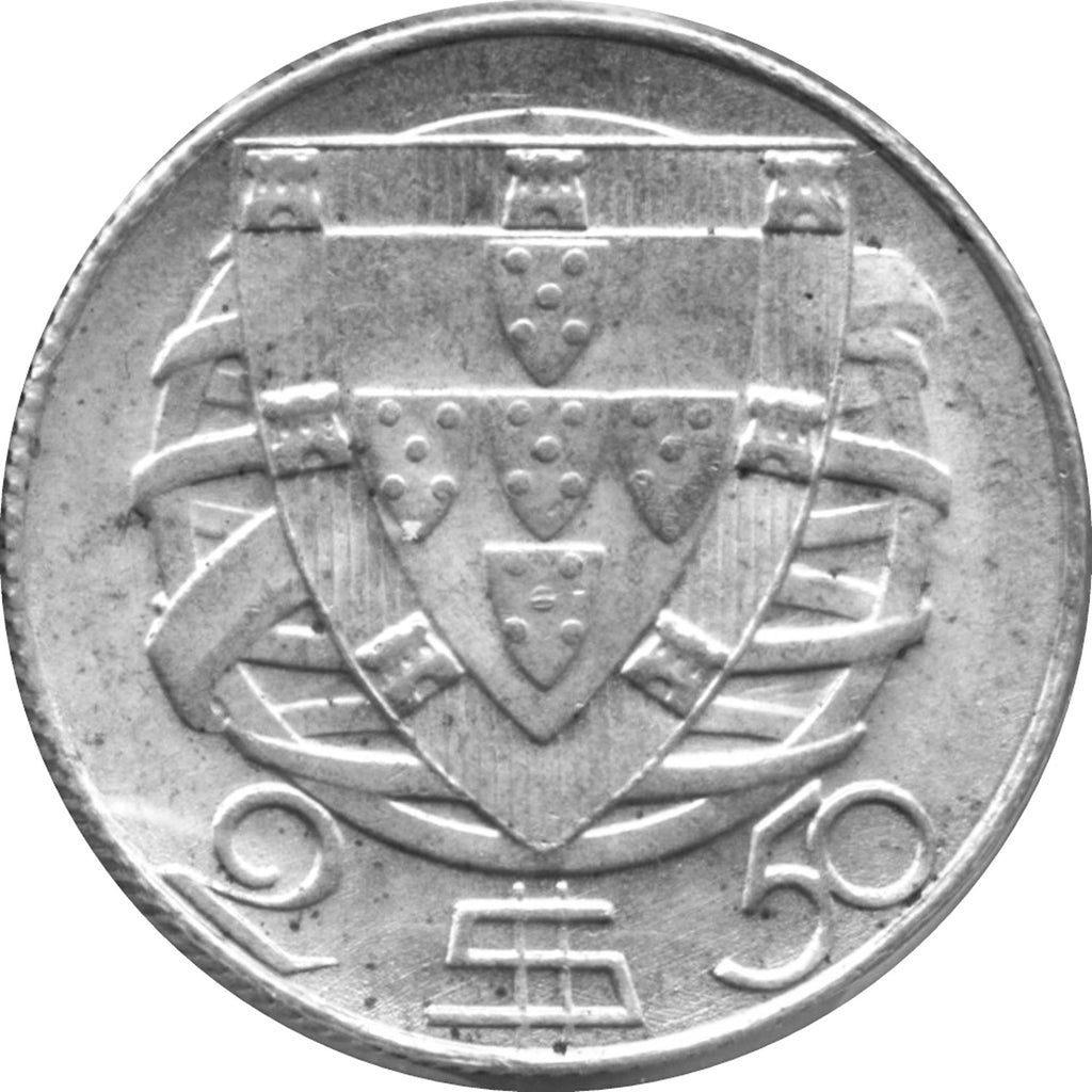 Chevalière Portugaise en argent avec une pièce de monnaie 2,5 Escudos