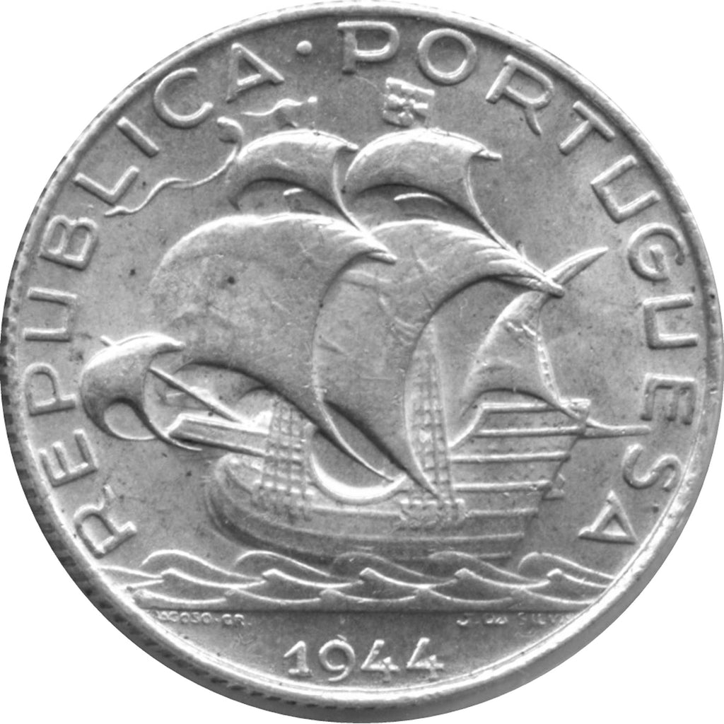 Chevalière Portugaise en argent avec une pièce de monnaie 2,5 Escudos
