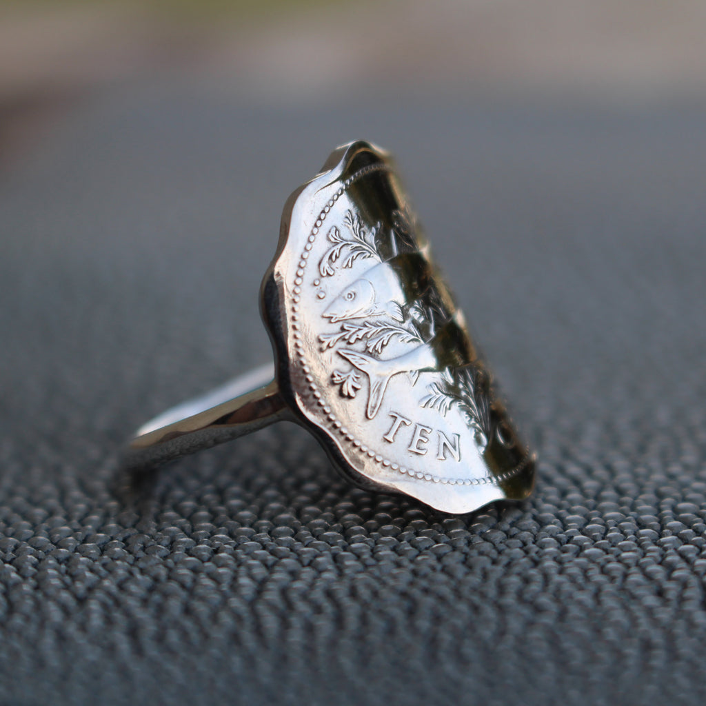 Bague cintrée réalisée avec une pièce de monnaie - 10 cents des Bahamas