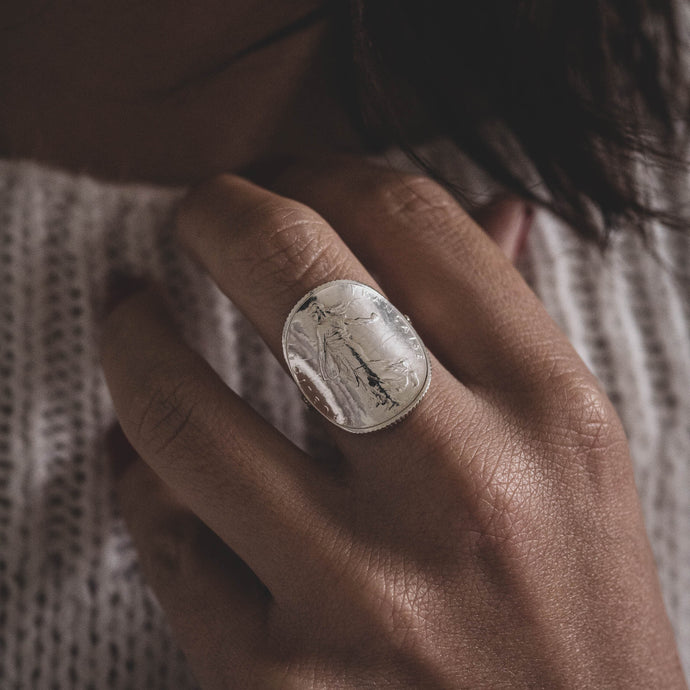 Bague Pièce Semeuse : Symbole emblématique de la France en Argent