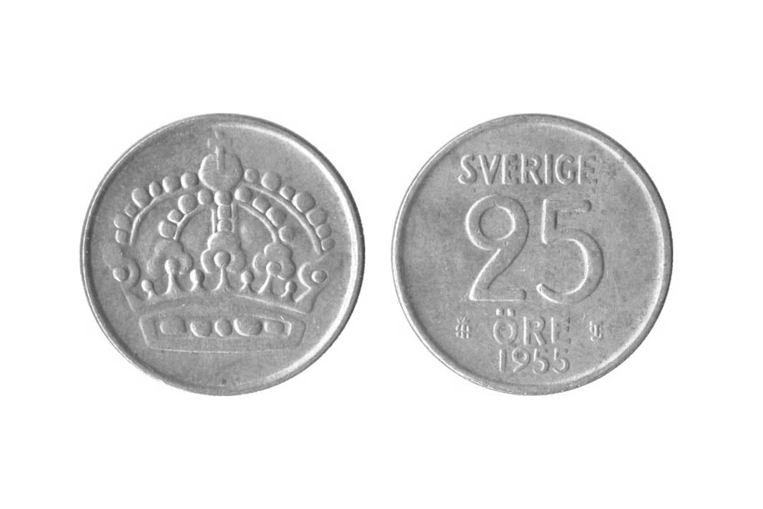 Bague en argent avec pièce de monnaie suédoise des années 1952-1961